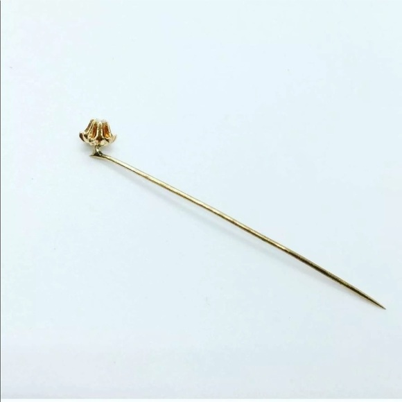 💎 Genuine Diamond 14K Gold Vintage Flower Lapel Stick Pin 💎 - Picture 8 of 9